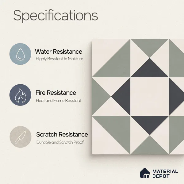 Moroccan Wall & Floor Carpet Center Tile TL 11170 Geometric Sage 1 ft x 1 ft Ceramic Matte Finish Tile - 10 mm | Suitable For Kitchen, Bathroom, Balcony