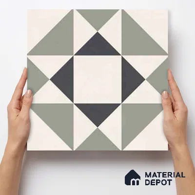 Moroccan Wall & Floor Carpet Center Tile TL 11170 Geometric Sage 1 ft x 1 ft Ceramic Matte Finish Tile - 10 mm | Suitable For Kitchen, Bathroom, Balcony