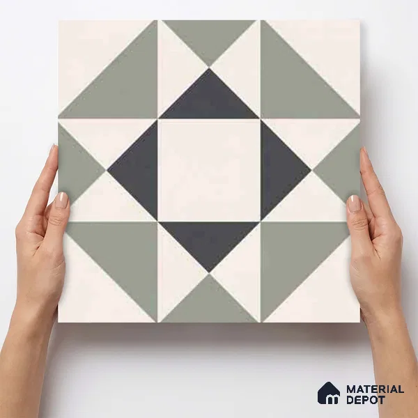Moroccan Wall & Floor Carpet Center Tile TL 11170 Geometric Sage 1 ft x 1 ft Ceramic Matte Finish Tile - 10 mm | Suitable For Kitchen, Bathroom, Balcony