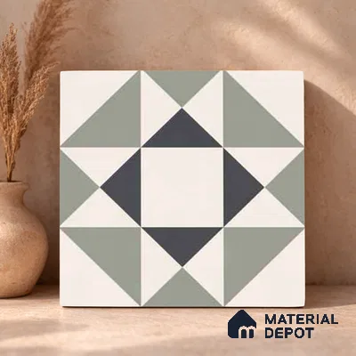 Moroccan Wall & Floor Carpet Center Tile TL 11170 Geometric Sage 1 ft x 1 ft Ceramic Matte Finish Tile - 10 mm | Suitable For Kitchen, Bathroom, Balcony
