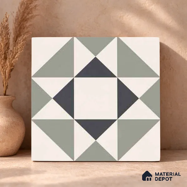 Moroccan Wall & Floor Carpet Center Tile TL 11170 Geometric Sage 1 ft x 1 ft Ceramic Matte Finish Tile - 10 mm | Suitable For Kitchen, Bathroom, Balcony