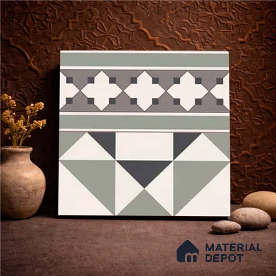 Moroccan Wall & Floor Carpet Border Tile TL 11171 Sage Mosaic Border 1 ft x 1 ft Ceramic Matte Finish Tile - 10 mm | Suitable For Kitchen, Bathroom, Balcony