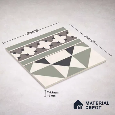 Moroccan Wall & Floor Carpet Border Tile TL 11171 Sage Mosaic Border 1 ft x 1 ft Ceramic Matte Finish Tile - 10 mm | Suitable For Kitchen, Bathroom, Balcony