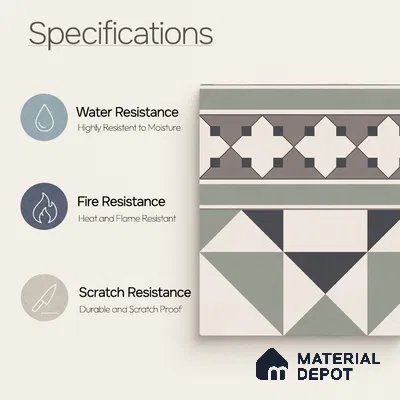 Moroccan Wall & Floor Carpet Border Tile TL 11171 Sage Mosaic Border 1 ft x 1 ft Ceramic Matte Finish Tile - 10 mm | Suitable For Kitchen, Bathroom, Balcony