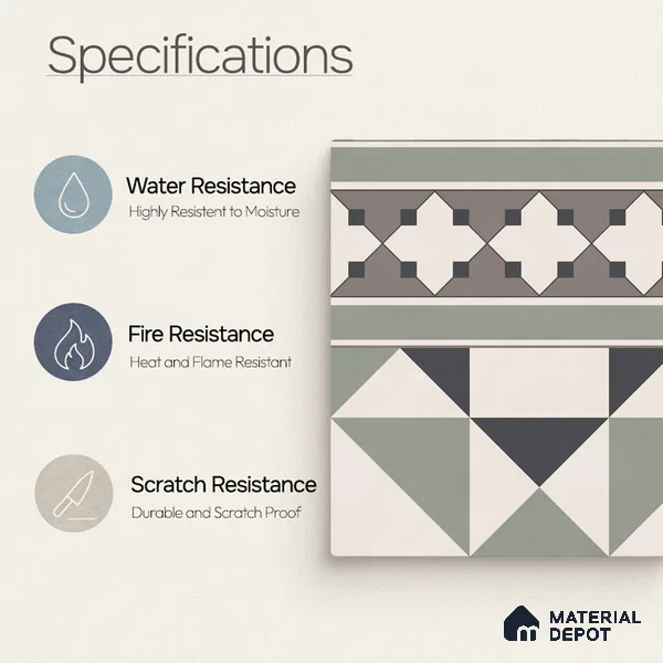 Moroccan Wall & Floor Carpet Border Tile TL 11171 Sage Mosaic Border 1 ft x 1 ft Ceramic Matte Finish Tile - 10 mm | Suitable For Kitchen, Bathroom, Balcony
