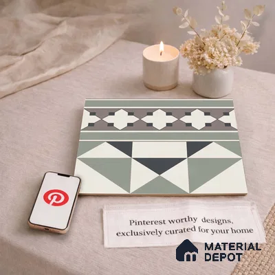 Moroccan Wall & Floor Carpet Border Tile TL 11171 Sage Mosaic Border 1 ft x 1 ft Ceramic Matte Finish Tile - 10 mm | Suitable For Kitchen, Bathroom, Balcony