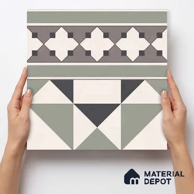 Moroccan Wall & Floor Carpet Border Tile TL 11171 Sage Mosaic Border 1 ft x 1 ft Ceramic Matte Finish Tile - 10 mm | Suitable For Kitchen, Bathroom, Balcony
