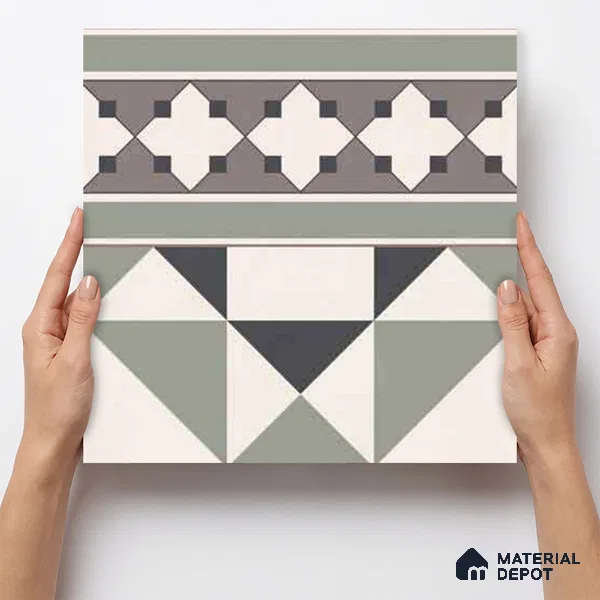 Moroccan Wall & Floor Carpet Border Tile TL 11171 Sage Mosaic Border 1 ft x 1 ft Ceramic Matte Finish Tile - 10 mm | Suitable For Kitchen, Bathroom, Balcony