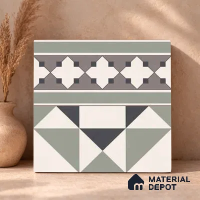 Moroccan Wall & Floor Carpet Border Tile TL 11171 Sage Mosaic Border 1 ft x 1 ft Ceramic Matte Finish Tile - 10 mm | Suitable For Kitchen, Bathroom, Balcony
