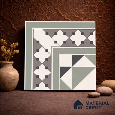 Moroccan Wall & Floor Carpet Corner Tile TL 11172 Sage Lattice 1 ft x 1 ft Ceramic Matte Finish Tile - 10 mm | Suitable For Kitchen, Bathroom, Balcony