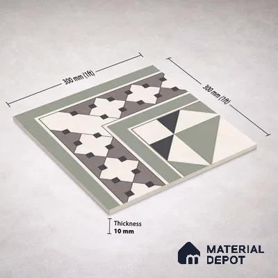 Moroccan Wall & Floor Carpet Corner Tile TL 11172 Sage Lattice 1 ft x 1 ft Ceramic Matte Finish Tile - 10 mm | Suitable For Kitchen, Bathroom, Balcony