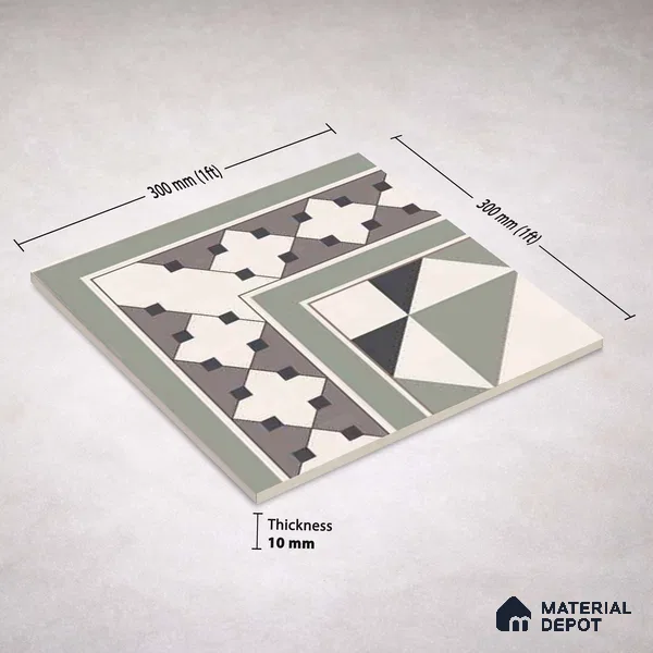 Moroccan Wall & Floor Carpet Corner Tile TL 11172 Sage Lattice 1 ft x 1 ft Ceramic Matte Finish Tile - 10 mm | Suitable For Kitchen, Bathroom, Balcony