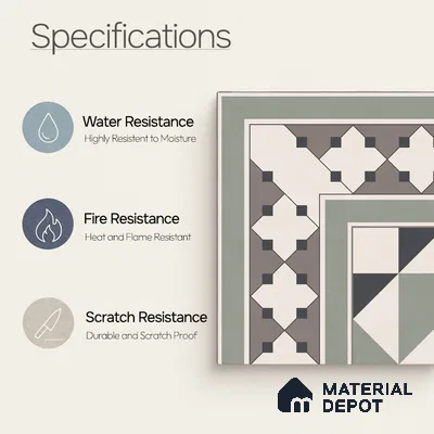 Moroccan Wall & Floor Carpet Corner Tile TL 11172 Sage Lattice 1 ft x 1 ft Ceramic Matte Finish Tile - 10 mm | Suitable For Kitchen, Bathroom, Balcony