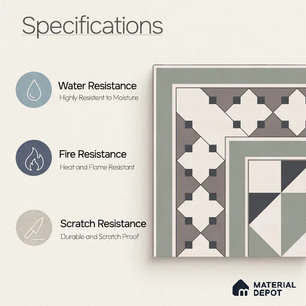 Moroccan Wall & Floor Carpet Corner Tile TL 11172 Sage Lattice 1 ft x 1 ft Ceramic Matte Finish Tile - 10 mm | Suitable For Kitchen, Bathroom, Balcony