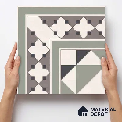 Moroccan Wall & Floor Carpet Corner Tile TL 11172 Sage Lattice 1 ft x 1 ft Ceramic Matte Finish Tile - 10 mm | Suitable For Kitchen, Bathroom, Balcony