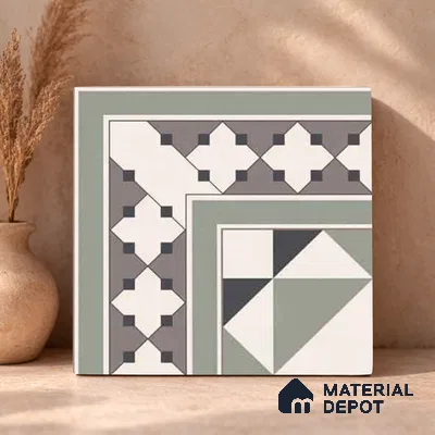 Moroccan Wall & Floor Carpet Corner Tile TL 11172 Sage Lattice 1 ft x 1 ft Ceramic Matte Finish Tile - 10 mm | Suitable For Kitchen, Bathroom, Balcony