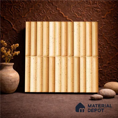 Faux Subway Wall Tile TL 11287 Spiced Fluted Ochre 1 ft x 1 ft Ceramic Glossy Finish Tile - 10 mm | Suitable For Bathroom, Dining Area, Kitchen Backsplash