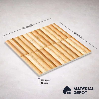 Faux Subway Wall Tile TL 11287 Spiced Fluted Ochre 1 ft x 1 ft Ceramic Glossy Finish Tile - 10 mm | Suitable For Bathroom, Dining Area, Kitchen Backsplash