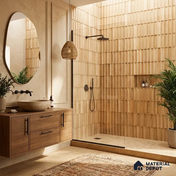 Faux Subway Wall Tile TL 11287 Spiced Fluted Ochre 1 ft x 1 ft Ceramic Glossy Finish Tile - 10 mm | Suitable For Bathroom, Dining Area, Kitchen Backsplash