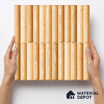 Faux Subway Wall Tile TL 11287 Spiced Fluted Ochre 1 ft x 1 ft Ceramic Glossy Finish Tile - 10 mm | Suitable For Bathroom, Dining Area, Kitchen Backsplash