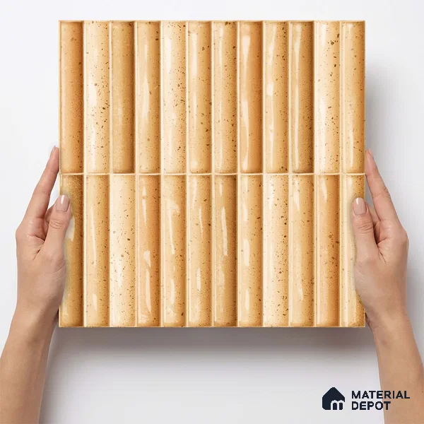 Faux Subway Wall Tile TL 11287 Spiced Fluted Ochre 1 ft x 1 ft Ceramic Glossy Finish Tile - 10 mm | Suitable For Bathroom, Dining Area, Kitchen Backsplash
