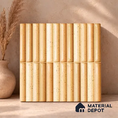 Faux Subway Wall Tile TL 11287 Spiced Fluted Ochre 1 ft x 1 ft Ceramic Glossy Finish Tile - 10 mm | Suitable For Bathroom, Dining Area, Kitchen Backsplash