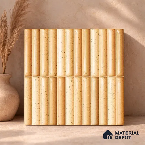 Faux Subway Wall Tile TL 11287 Spiced Fluted Ochre 1 ft x 1 ft Ceramic Glossy Finish Tile - 10 mm | Suitable For Bathroom, Balcony & Kitchen Backsplash