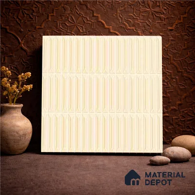 Faux Kitkat Subway Wall Tile TL 11309 Ivory Arrowline 1 ft x 1 ft Ceramic Glossy Finish Tile - 10 mm | Suitable For Bathroom, Dining Area, Kitchen Backsplash