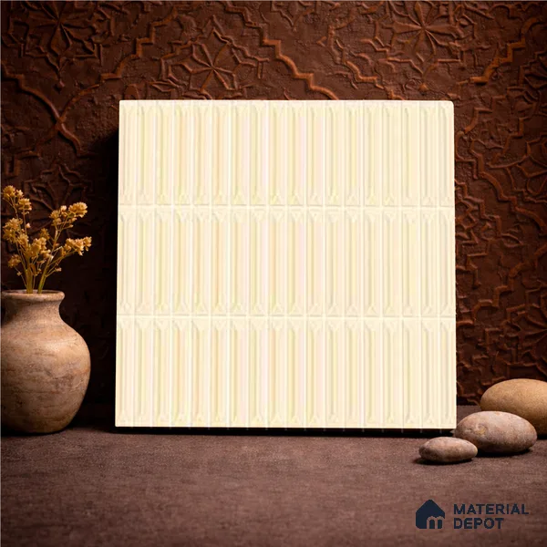 Faux Kitkat Subway Wall Tile TL 11309 Ivory Arrowline 1 ft x 1 ft Ceramic Glossy Finish Tile - 10 mm | Suitable For Bathroom, Dining Area, Kitchen Backsplash