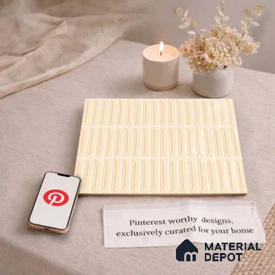 Faux Kitkat Subway Wall Tile TL 11309 Ivory Arrowline 1 ft x 1 ft Ceramic Glossy Finish Tile - 10 mm | Suitable For Bathroom, Dining Area, Kitchen Backsplash