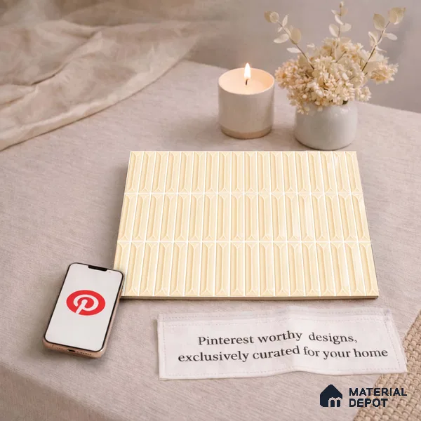 Faux Kitkat Subway Wall Tile TL 11309 Ivory Arrowline 1 ft x 1 ft Ceramic Glossy Finish Tile - 10 mm | Suitable For Bathroom, Dining Area, Kitchen Backsplash