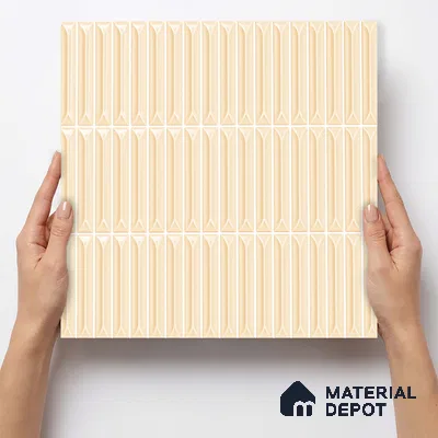 Faux Kitkat Subway Wall Tile TL 11309 Ivory Arrowline 1 ft x 1 ft Ceramic Glossy Finish Tile - 10 mm | Suitable For Bathroom, Dining Area, Kitchen Backsplash