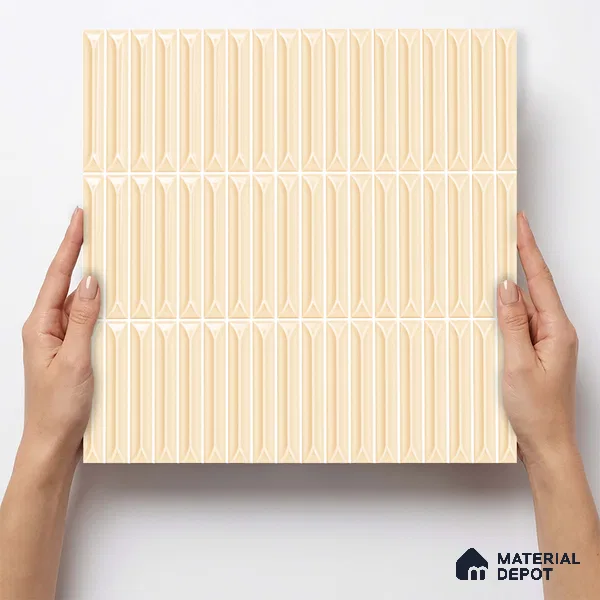 Faux Kitkat Subway Wall Tile TL 11309 Ivory Arrowline 1 ft x 1 ft Ceramic Glossy Finish Tile - 10 mm | Suitable For Bathroom, Dining Area, Kitchen Backsplash