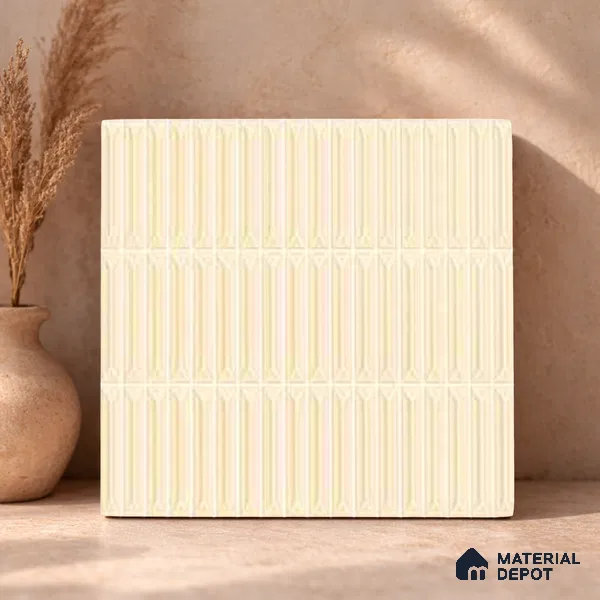 Faux Kitkat Subway Wall Tile TL 11309 Ivory Arrowline 1 ft x 1 ft Ceramic Glossy Finish Tile - 10 mm | Suitable For Bathroom, Dining Area, Kitchen Backsplash