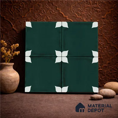 Moroccan Wall & Floor Athangudi Highlighter Tile TL 11183 Verdant Petal 1 ft x 1 ft Ceramic Matte Finish Tile - 10 mm | Suitable For Kitchen, Bathroom, Balcony