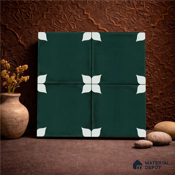 Moroccan Wall & Floor Athangudi Highlighter Tile TL 11183 Verdant Petal 1 ft x 1 ft Ceramic Matte Finish Tile - 10 mm | Suitable For Kitchen, Bathroom, Balcony