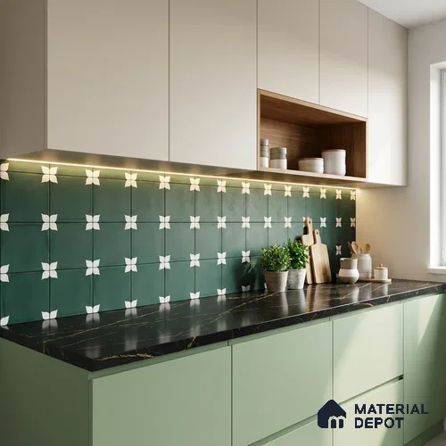 Moroccan Wall & Floor Athangudi Highlighter Tile TL 11183 Verdant Petal 1 ft x 1 ft Ceramic Matte Finish Tile - 10 mm | Suitable For Kitchen, Bathroom, Balcony
