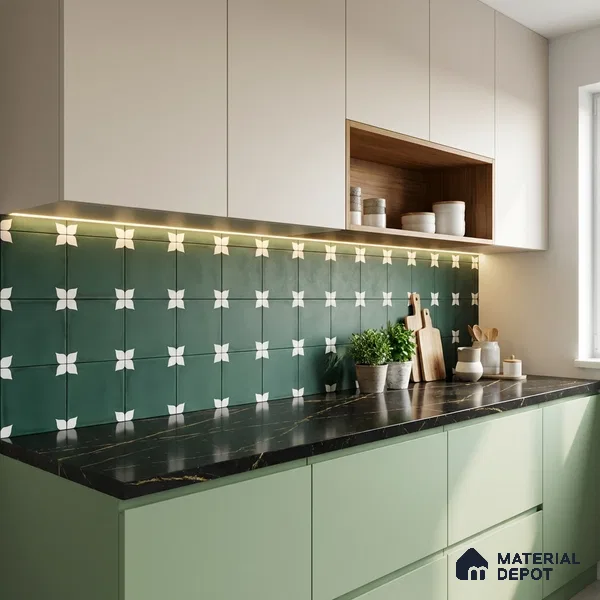 Moroccan Wall & Floor Athangudi Highlighter Tile TL 11183 Verdant Petal 1 ft x 1 ft Ceramic Matte Finish Tile - 10 mm | Suitable For Kitchen, Bathroom, Balcony