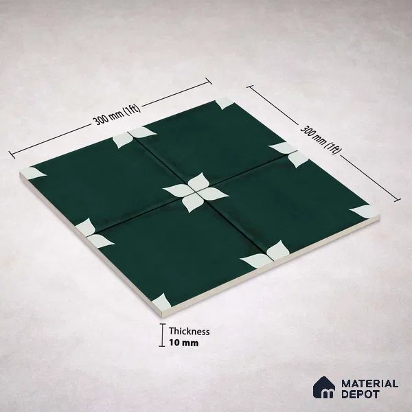 Moroccan Wall & Floor Athangudi Highlighter Tile TL 11183 Verdant Petal 1 ft x 1 ft Ceramic Matte Finish Tile - 10 mm | Suitable For Kitchen, Bathroom, Balcony