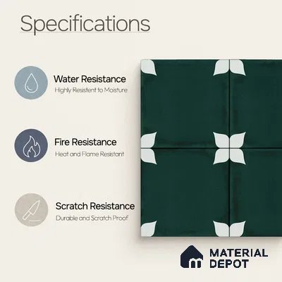 Moroccan Wall & Floor Athangudi Highlighter Tile TL 11183 Verdant Petal 1 ft x 1 ft Ceramic Matte Finish Tile - 10 mm | Suitable For Kitchen, Bathroom, Balcony