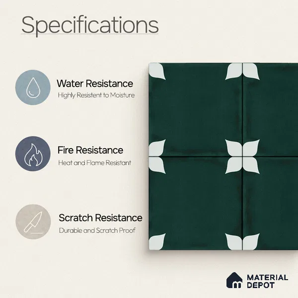 Moroccan Wall & Floor Athangudi Highlighter Tile TL 11183 Verdant Petal 1 ft x 1 ft Ceramic Matte Finish Tile - 10 mm | Suitable For Kitchen, Bathroom, Balcony
