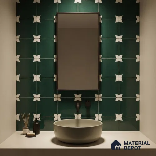 Moroccan Wall & Floor Athangudi Highlighter Tile TL 11183 Verdant Petal 1 ft x 1 ft Ceramic Matte Finish Tile - 10 mm | Suitable For Bathroom, Balcony & Kitchen Backsplash
