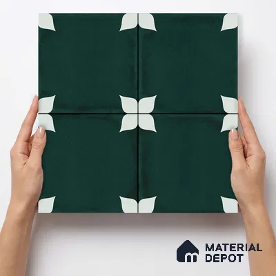 Moroccan Wall & Floor Athangudi Highlighter Tile TL 11183 Verdant Petal 1 ft x 1 ft Ceramic Matte Finish Tile - 10 mm | Suitable For Kitchen, Bathroom, Balcony