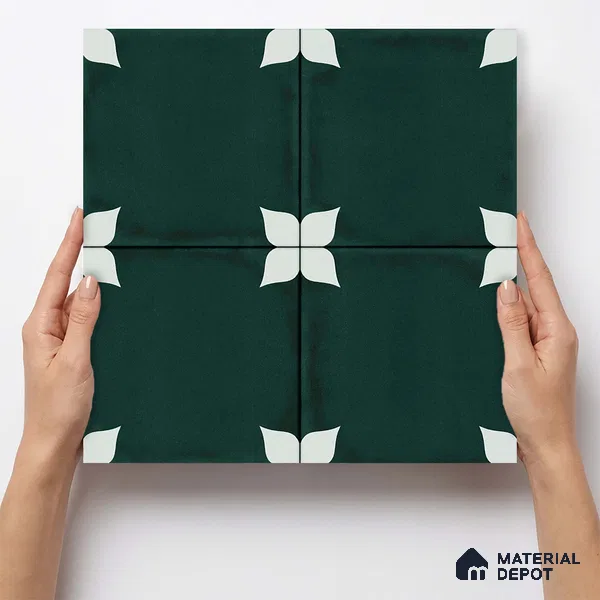 Moroccan Wall & Floor Athangudi Highlighter Tile TL 11183 Verdant Petal 1 ft x 1 ft Ceramic Matte Finish Tile - 10 mm | Suitable For Kitchen, Bathroom, Balcony