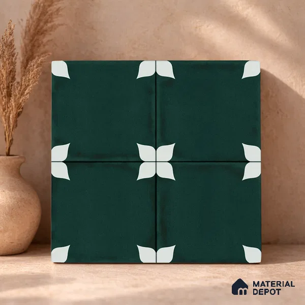 Moroccan Wall & Floor Athangudi Highlighter Tile TL 11183 Verdant Petal 1 ft x 1 ft Ceramic Matte Finish Tile - 10 mm | Suitable For Kitchen, Bathroom, Balcony
