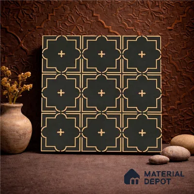 Moroccan Wall & Floor Tile TL 11106 Noir Trellis 1 ft x 1 ft Ceramic Matte Finish Tile - 10 mm | Suitable For Kitchen, Bathroom, Balcony