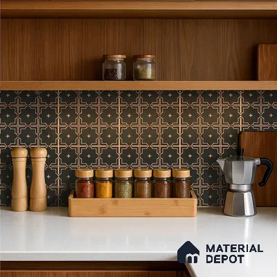 Moroccan Wall & Floor Tile TL 11106 Noir Trellis 1 ft x 1 ft Ceramic Matte Finish Tile - 10 mm | Suitable For Kitchen, Bathroom, Balcony