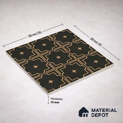 Moroccan Wall & Floor Tile TL 11106 Noir Trellis 1 ft x 1 ft Ceramic Matte Finish Tile - 10 mm | Suitable For Kitchen, Bathroom, Balcony