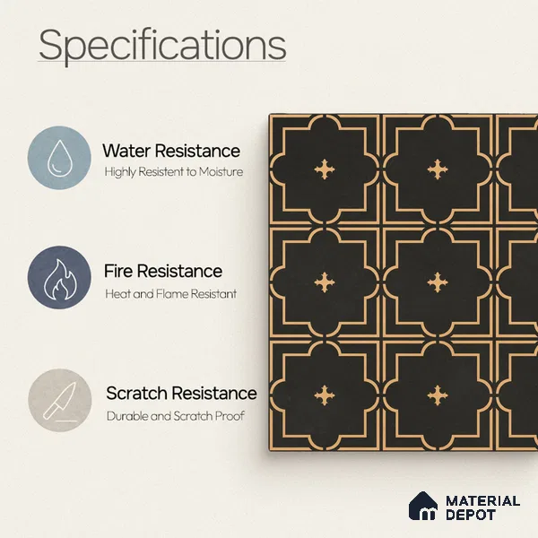 Moroccan Wall & Floor Tile TL 11106 Noir Trellis 1 ft x 1 ft Ceramic Matte Finish Tile - 10 mm | Suitable For Kitchen, Bathroom, Balcony