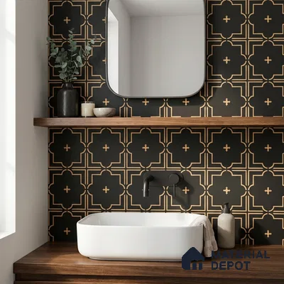 Moroccan Wall & Floor Tile TL 11106 Noir Trellis 1 ft x 1 ft Ceramic Matte Finish Tile - 10 mm | Suitable For Kitchen, Bathroom, Balcony